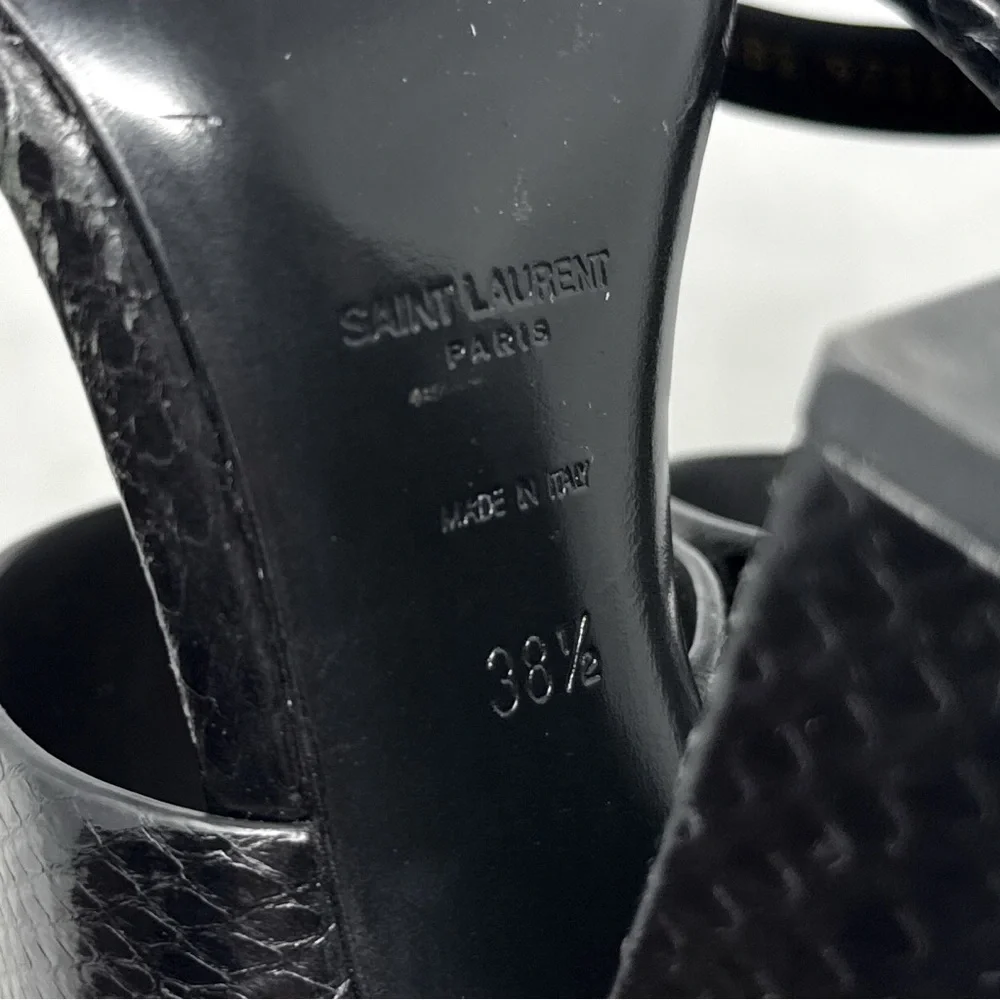Saint Laurent Oak Snakeskin Leather Square Toe Block Heel Mule Sandal Black 38.5 - Picture 14 of 16